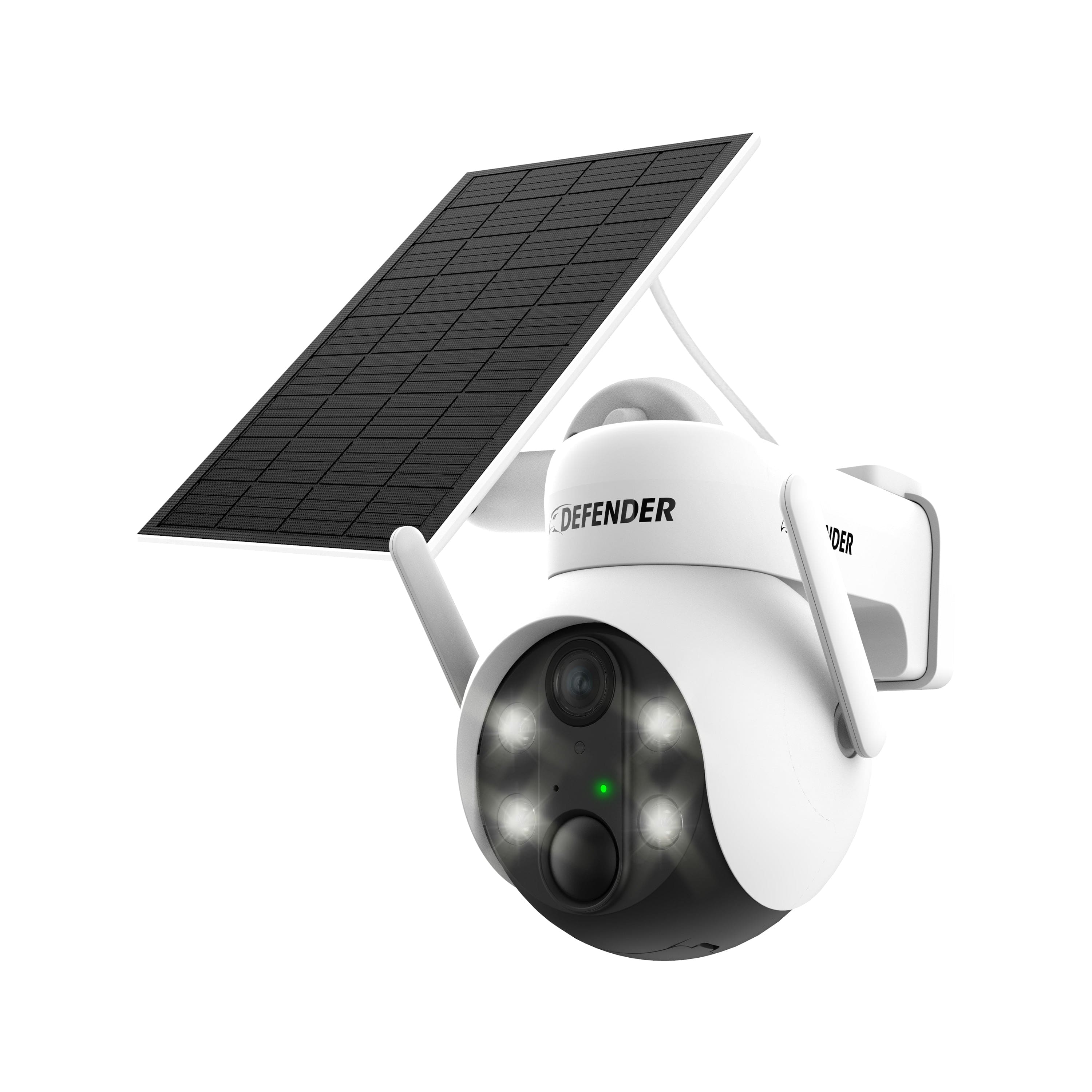 Defender Solar Powered 4K AI Everwatch Camera mounted on an exterior wall