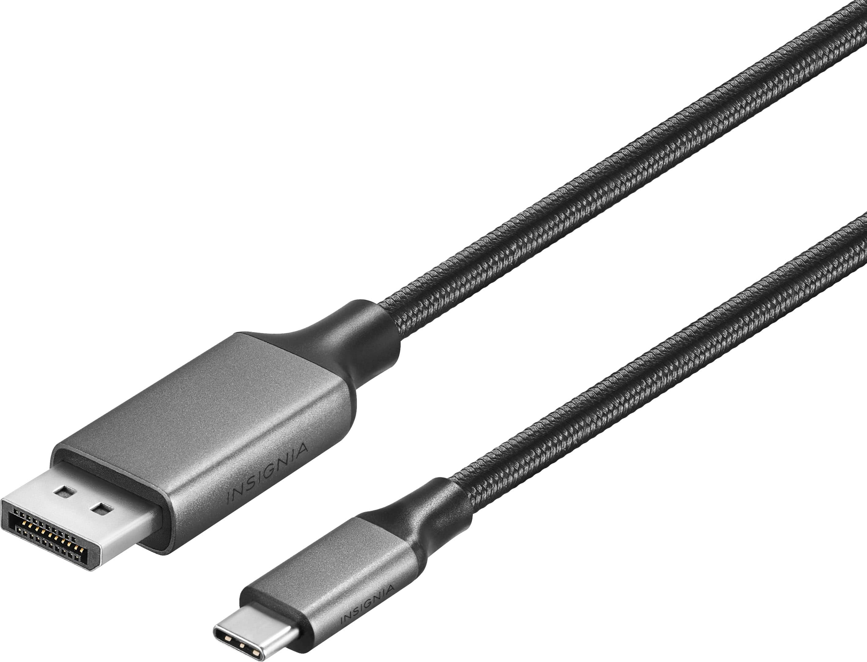 Insignia USB-C to DisplayPort cable connected to a laptop and monitor