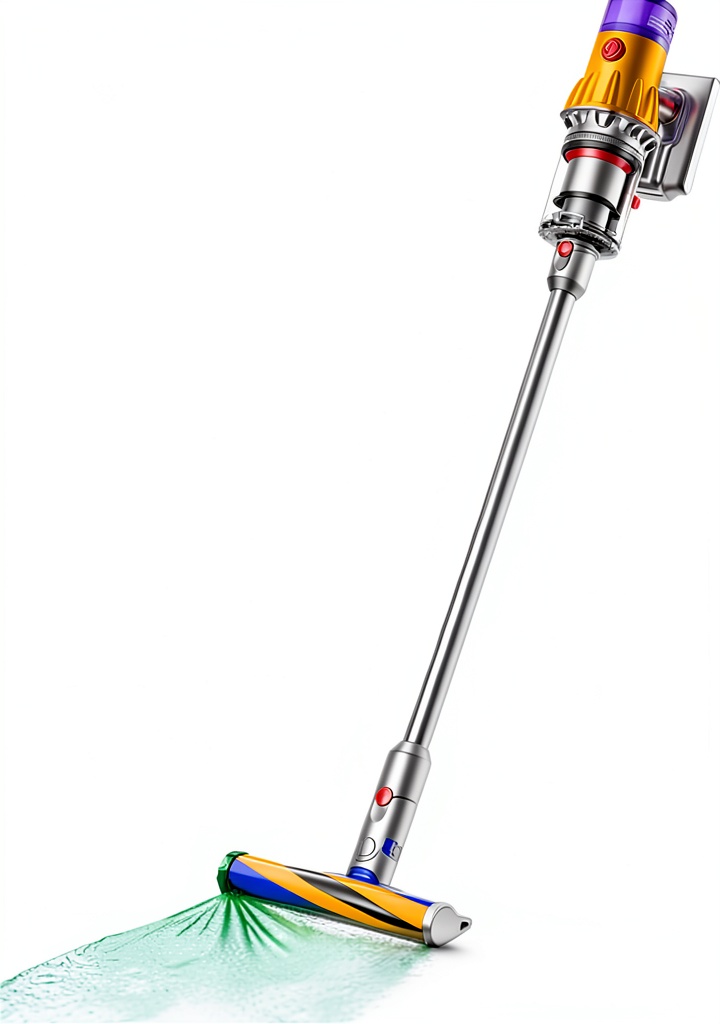 Dyson V12 Detect Slim cordless vacuum being used on a hardwood floor with laser dust detection