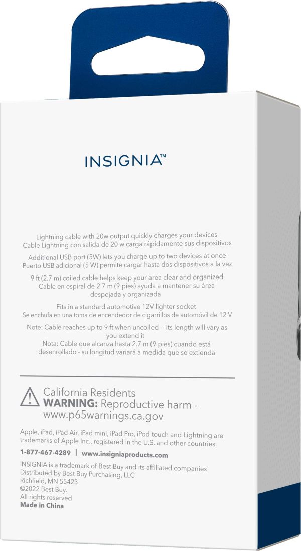 Insignia 25W Lightning Car Charger Fast Charging USB Port-5