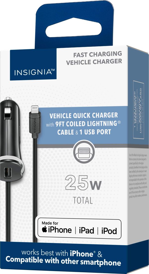 Insignia 25W Lightning Car Charger Fast Charging USB Port-4