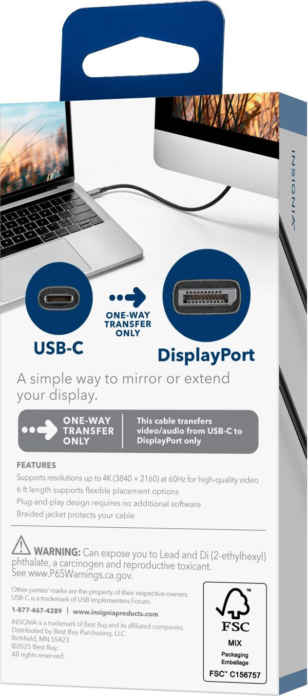 Insignia USB C to DisplayPort Cable 6ft 4K Braided-7