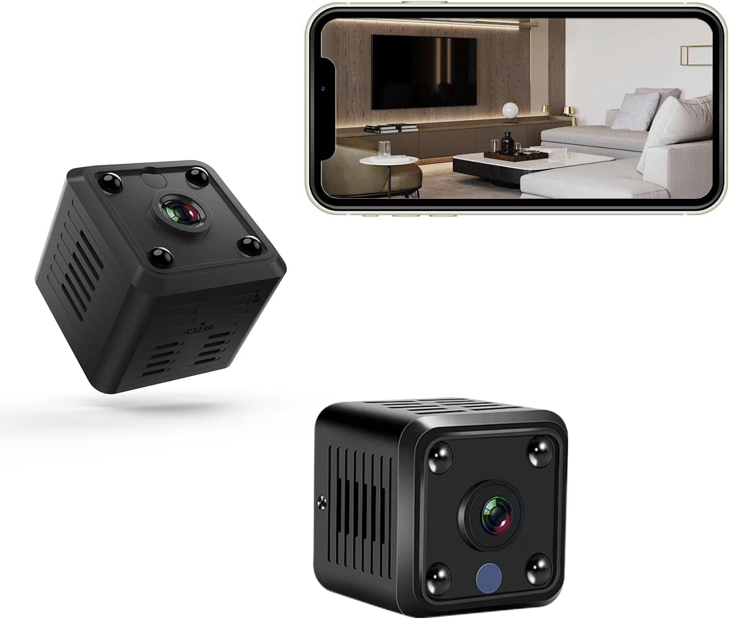 'Cluzine Mini Smart Security Camera on a shelf'